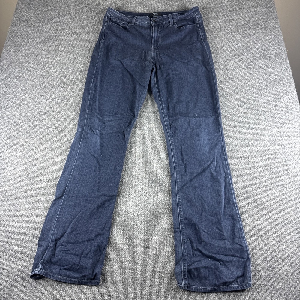 PAIGE High Rise Manhattan Bootcut Jeans Womens 32 Blue Dark Wash Stretch Denim